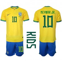 Camiseta Brasil Neymar Jr #10 Primera Equipación Replica Mundial 2022 para niños mangas cortas (+ Pantalones cortos)